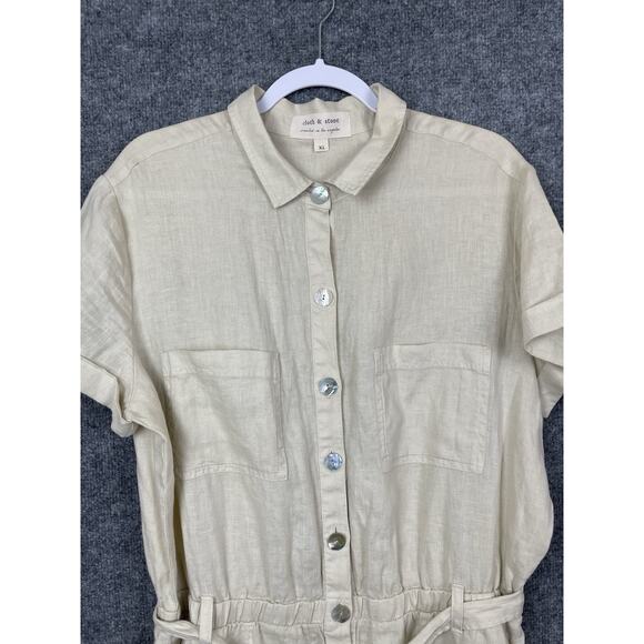 Anthropologie Cloth & Stone Linen Romper Tie Waist Rolled Hem SZ XL - Picture 3 of 16